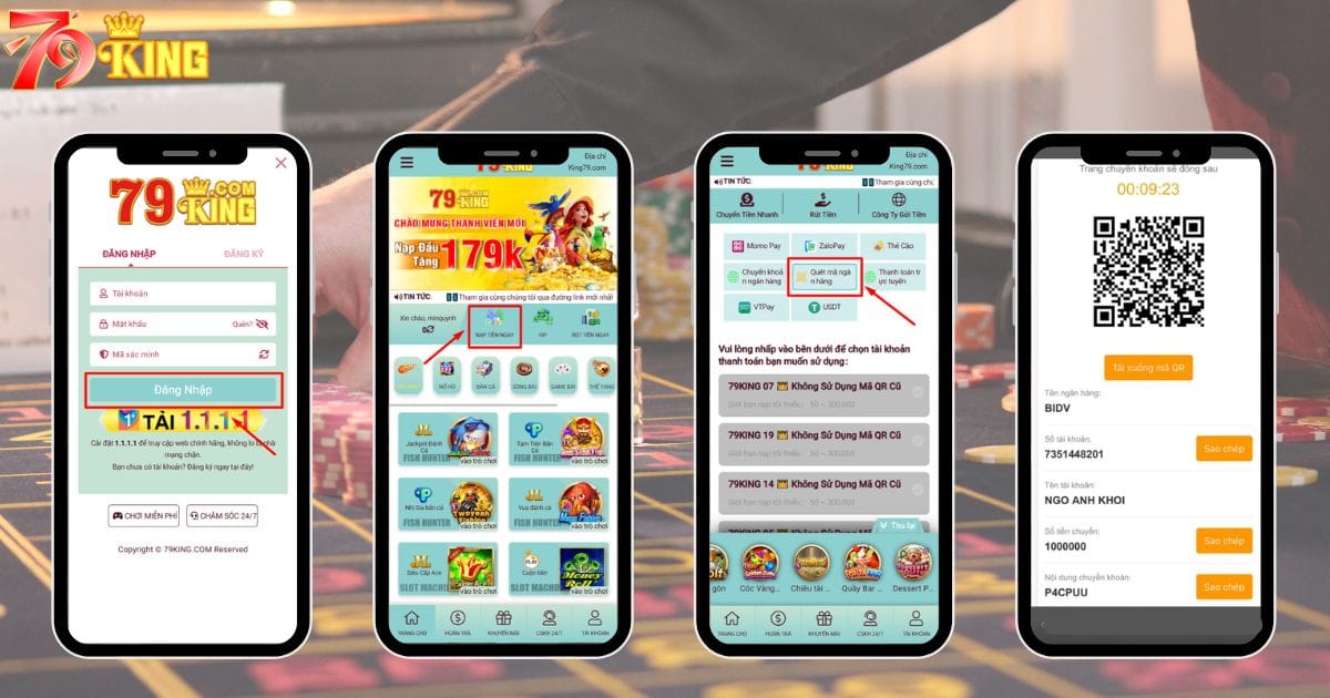 Các bước Thực hiện nạp tiền 79KING bằng quét mã QR