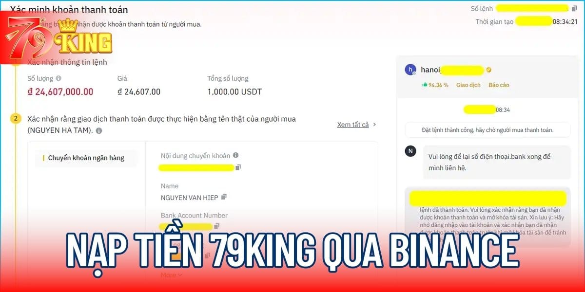 Thực hiện thanh toán cho người bán theo hướng dẫn của Binance